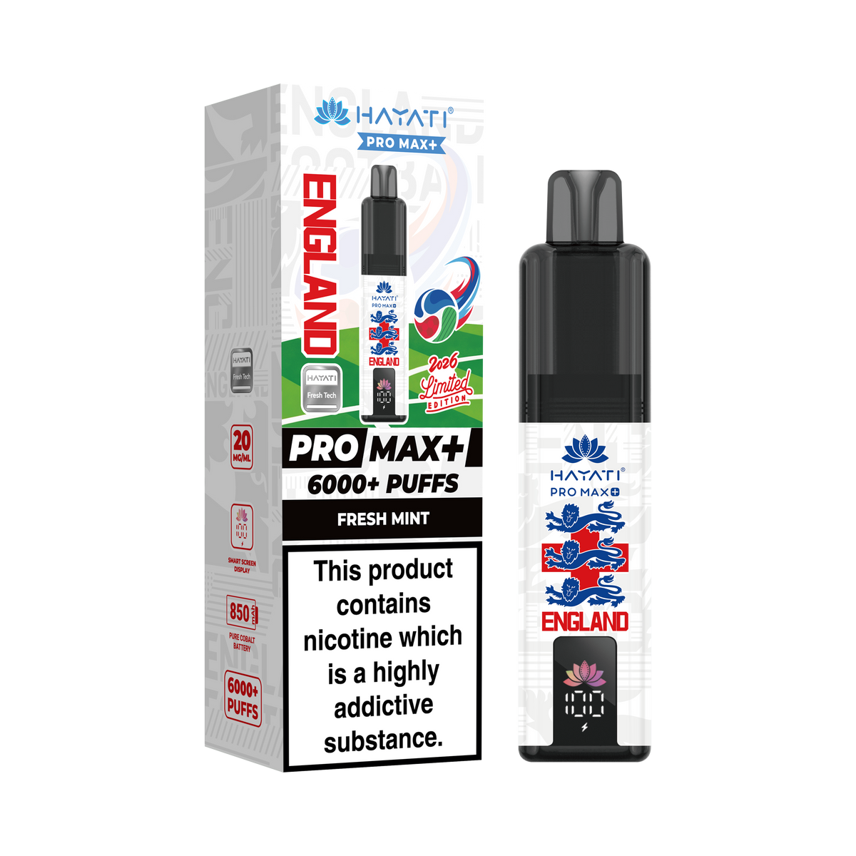 Hayati Pro Max+ 6K World Cup Edition - England Vape Kit 20mg