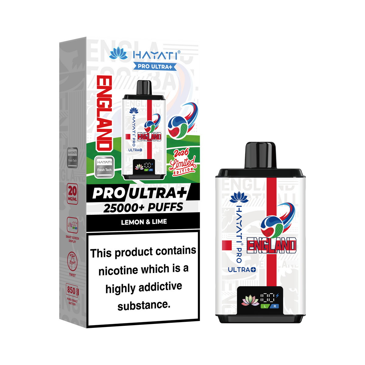 Hayati Pro Ultra+ 25K World Cup Edition - England Vape Kit 20mg