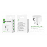 Woox MX0178 UK Dual USB 2.4A Wall Charger without cable, White [6 pcs]