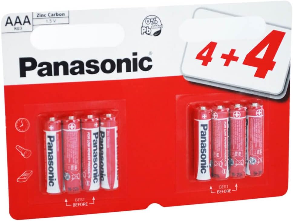 Panasonic Zinc Carbon AAA Batteries 8 Pack
